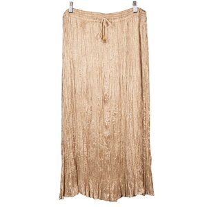 Wild Cat VTG Gold Crinkle Maxi Skirt Free Size Womens Drawstring Waist Rayon